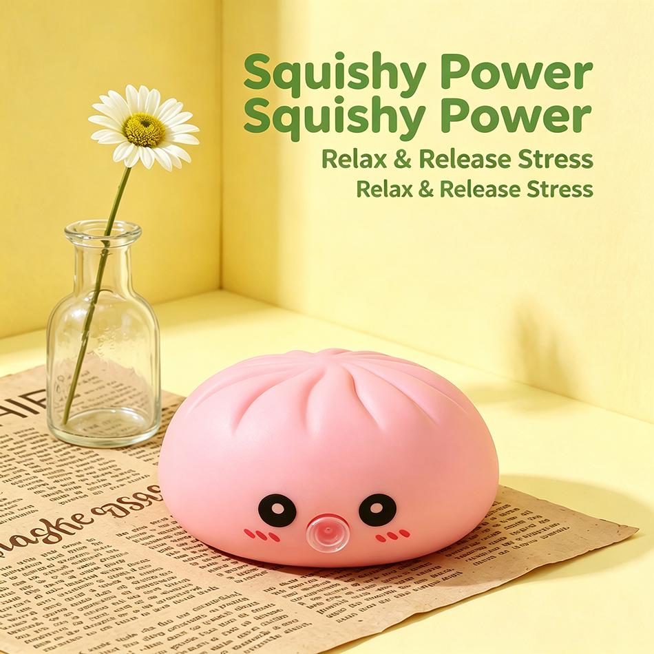 Bubble Blowing Dumpling Steamed Bun Squishy Vinyl Squeeze Fidget Sensory Toy Stress Relief Decompression Desk Decor Party Favors