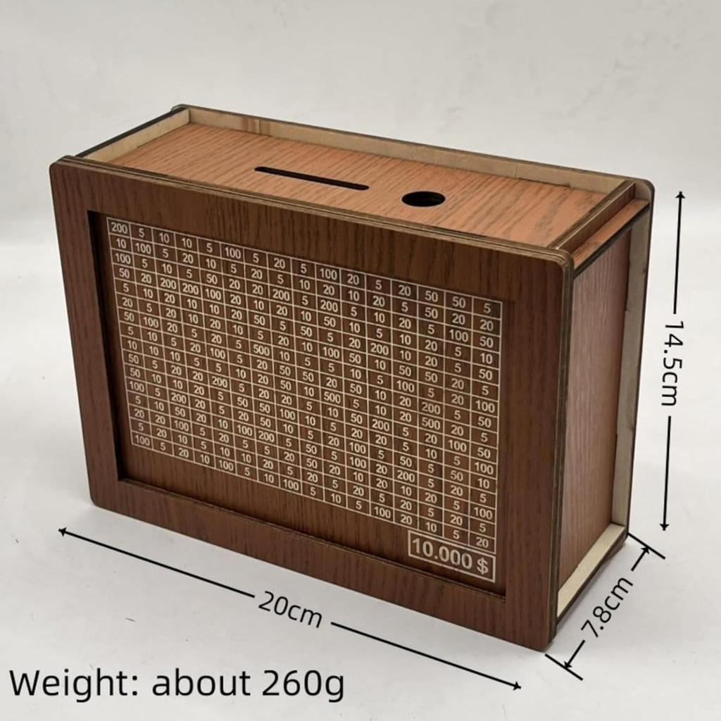 Wooden Money Box with Savings Target and Numbers, Reusable Money Saving Box for Cash, Savings Challenges Box w/Counter Crafts, Portable Storage Case