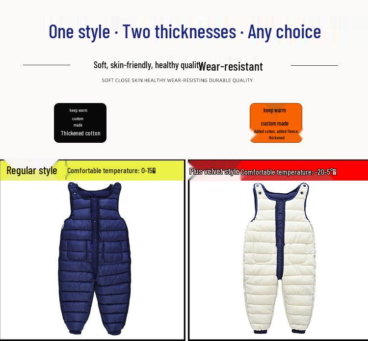 2026 Winter Unisex Baby Overalls, Down Cotton Fleece Lined, Thickened Open Crotch One-Piece Pants