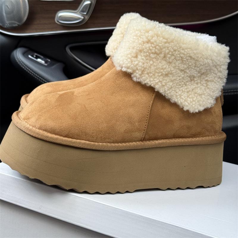 2025 new wool back zipper suede short snow boots women's thick-soled turning wool and velvet thermal shoes non-slip