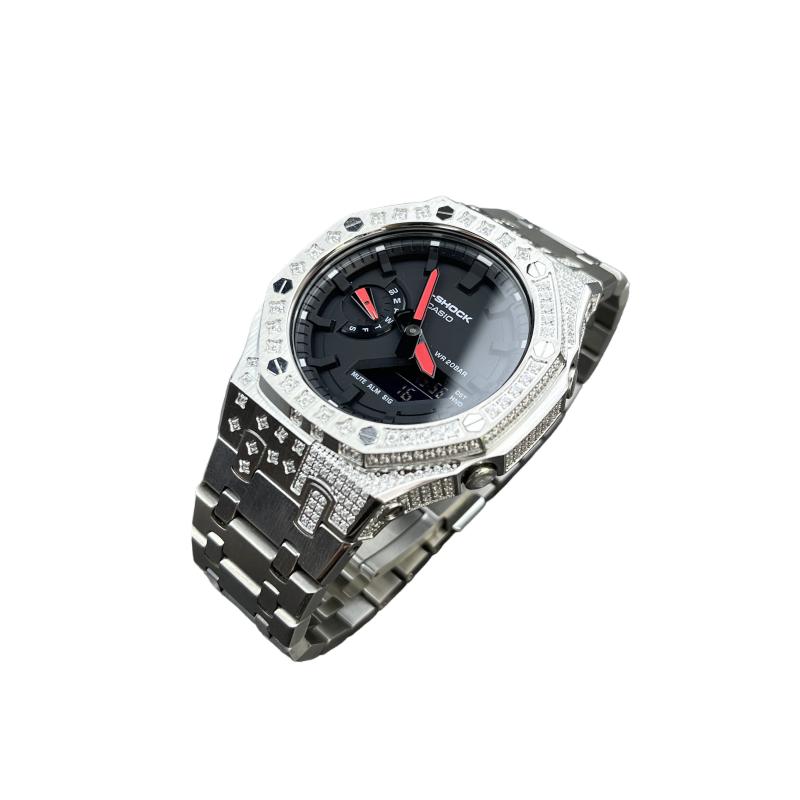 Casio Customized Watch Modified Series Star Diamond Hand-punched Diamond Engraved Case Red Luminous GA2100-7A(Team1485-GaiZhuang-XingZuanHongZhen)