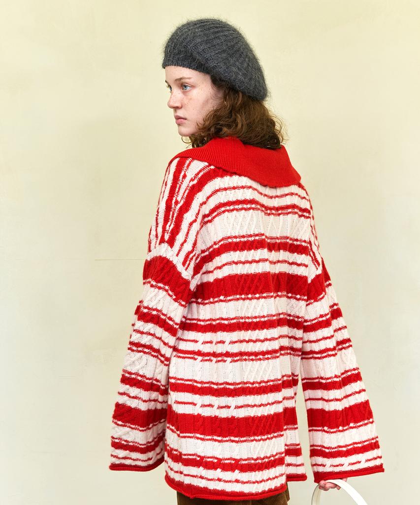 Dyuidyui Twist Big Collar Knit_Red