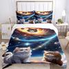 3pcs Anime Cat Galaxy Space Bedding Set - Includes One Quilt Cover and Two Pillowcases (No Core) - Home Decor, Festival Gift, Polyester Fabr