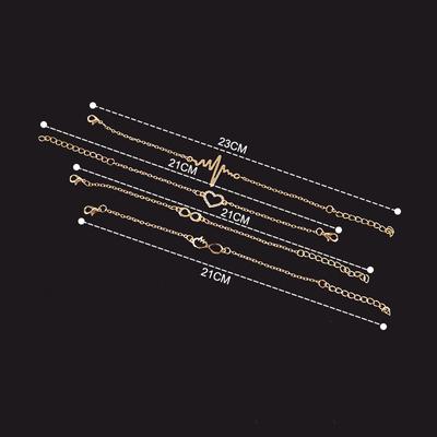 4 Piezas/Set Pulsera Para Mujeres Cadena Bohemia Corazón ECG Encanto de Cristal Brazalete Joyería Boho Regalo