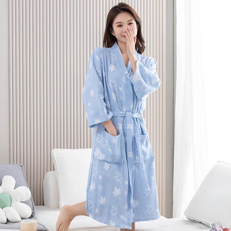 Halat de baie pentru femei din muselină dublă de bumbac pur - Ușor, cu uscare rapidă, absorbant de apă, personalizabil pentru spa și îngrijirea pielii de primăvară/vară.