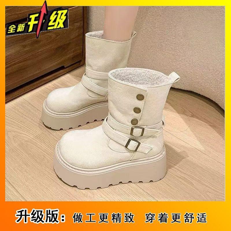 Premium Fleece Snow Boots Women's 2025 Autumn and Winter New Fashionable Versatile Comfortable Platform Women's Mid-boots