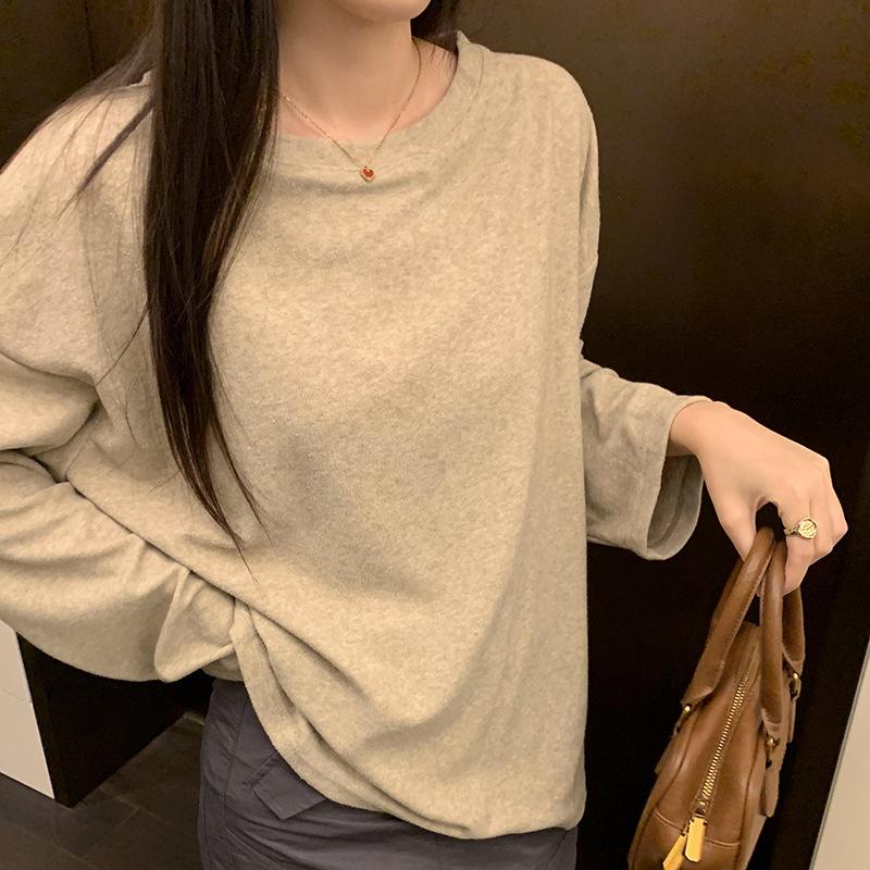 

Korean Chic Retro Oatmeal Long-sleeve T-shirt for Women, New Early Autumn Style, Loose Slimming Top XL