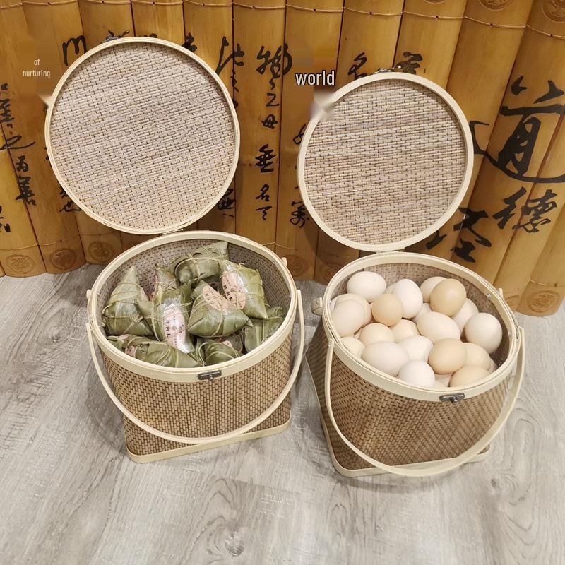 

Antique-Colored Bamboo Basket for Zongzi, Mooncake, Eggs, Fruits & Pastries - Customizable Logo Available Small