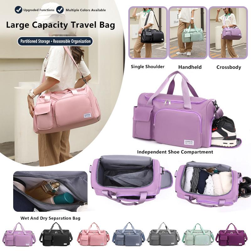 Unisex Travel Gym Duffle Bag, Independent Shoe Compartment Wet Dry Separation Sports Luggage, Weekend Overnight Handbag