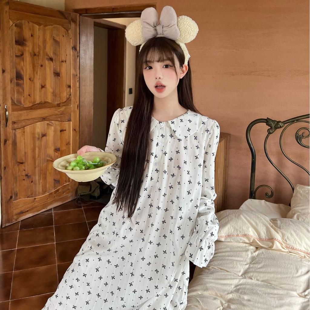 Ruth same style, autumn Korean version ins pure cotton retro small floral nightdress women's sweet lace girl long dress pajamas