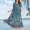 Bohemian Floral Summer Beach Dress Women Casual Loose Long Maxi Swing Short Sleeve