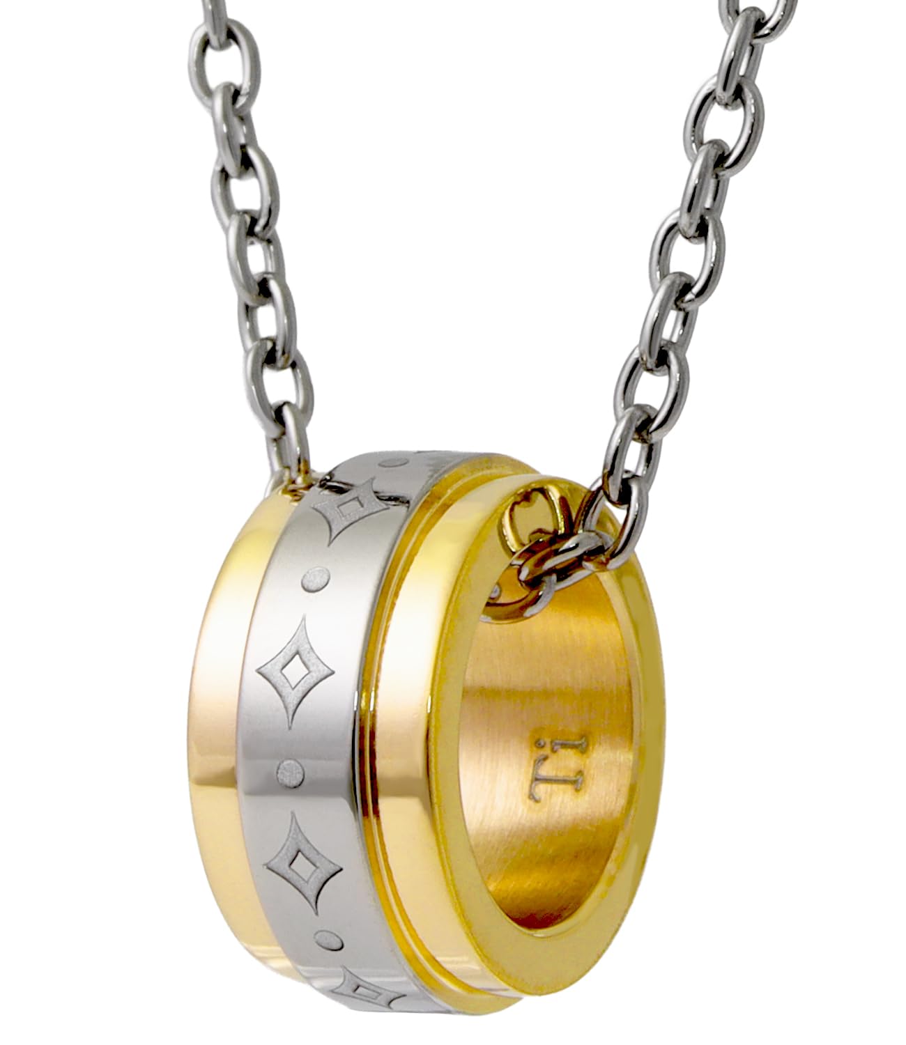 

Кільце з ромбоподібним візерунком Phiten fe-fe, титанове намисто, кулон із золотим ланцюжком