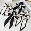 Tri-Color Summer Bow Hair Tie for Women - Large Black and White Ribbon Ponytail Holder