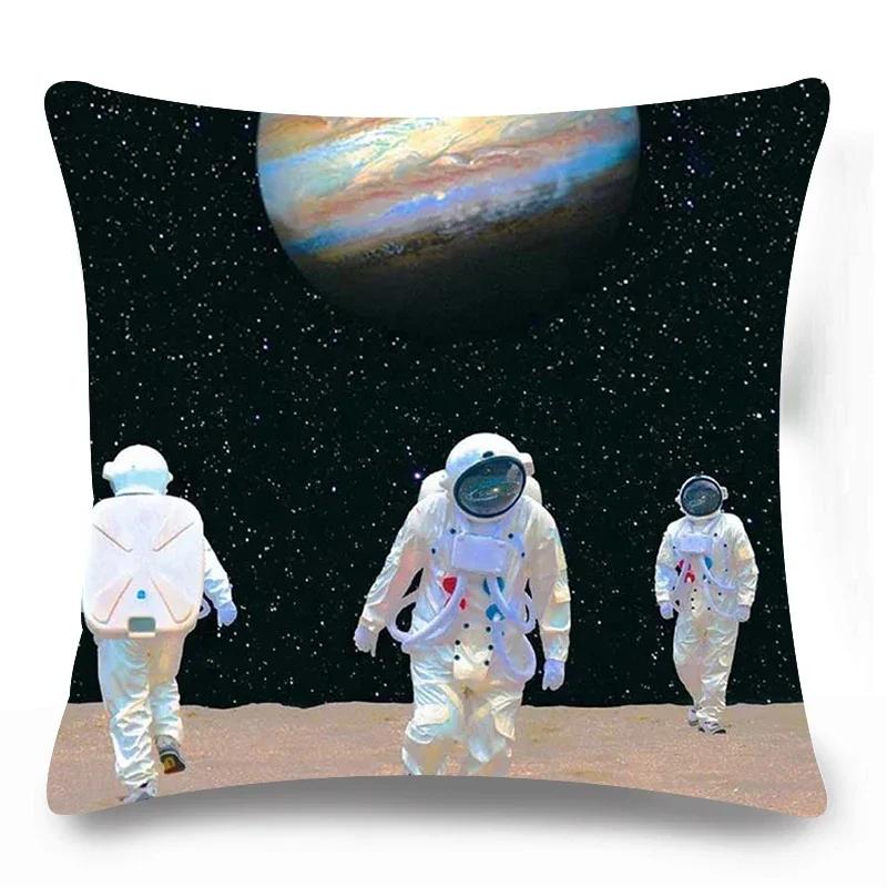 Home Lumbar Sofa Decorative Pillowcase Astronaut  Cosmic Planet Spaceship Cushion Cover