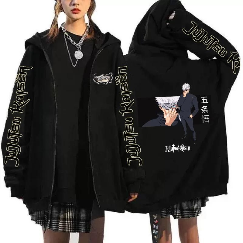 Spell Return Battle Printed Zipper Hoodie Women Men Casual Loose Casual Loose Harajuku Ip-up Hoodie