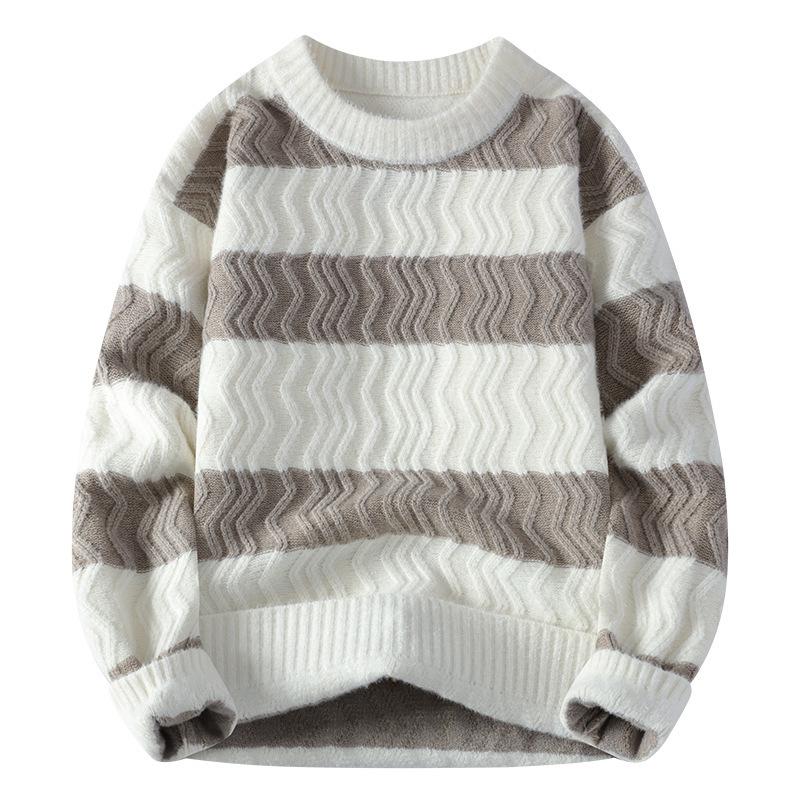 Yang Men's Striped Crew Neck Pullover: Casual Loose Knitwear for Autumn/Winter