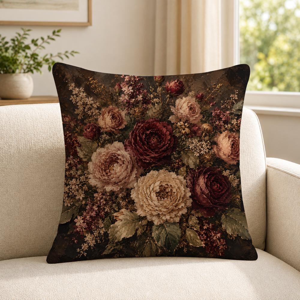 art vintage floral still life oil painting Cushion Cover Soft Short Plush SkinFriendly Cushion Case for MultiScene Use
