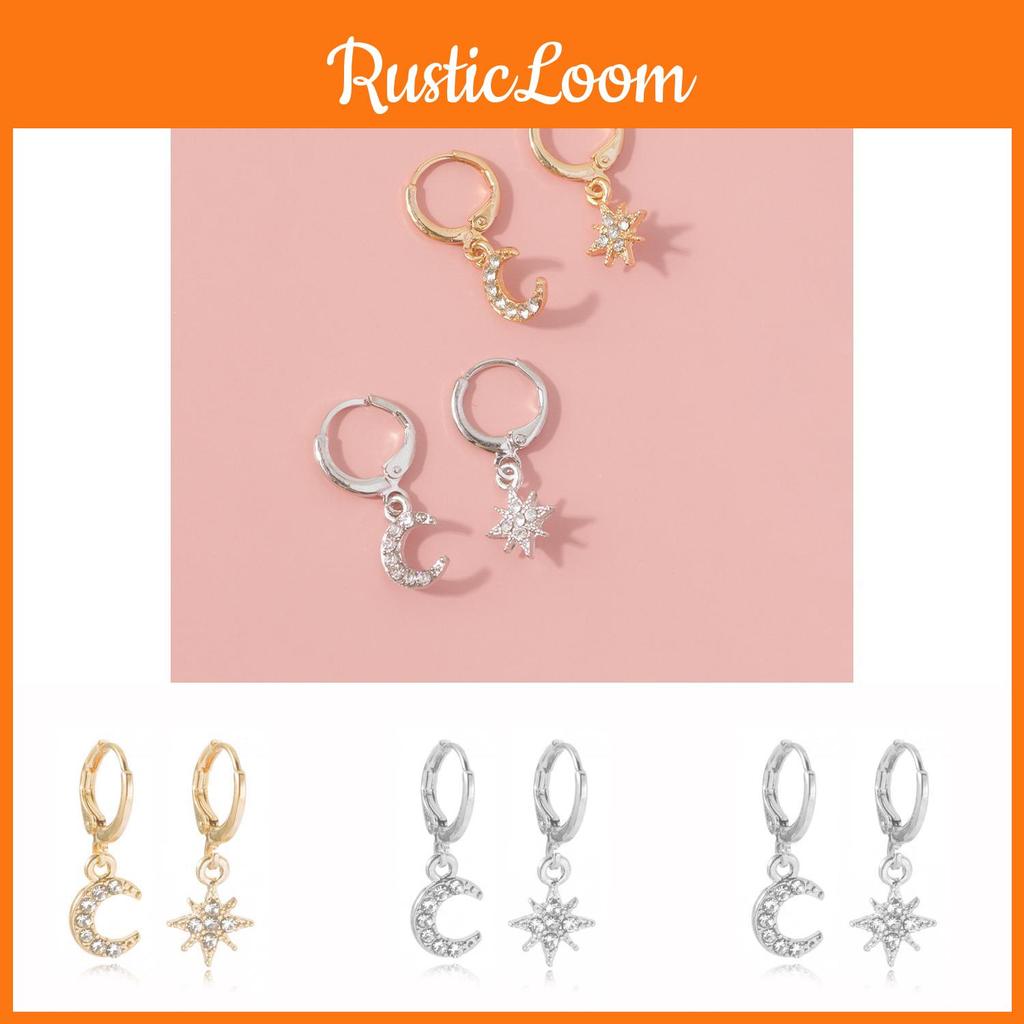 Chic Gold And Silver Alloy Moon And Star Earrings Perfect For Gifting And Special Events
