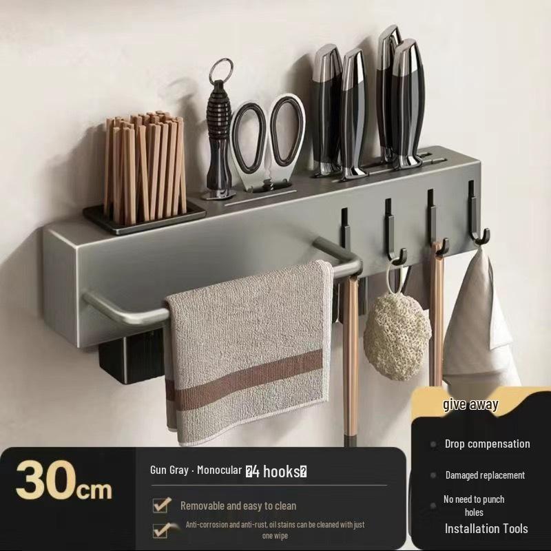 Wall-Mounted No-Drill Multi-Functional Kitchen Knife & Utensil Holder