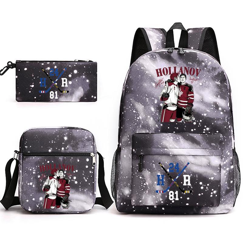 3 Piece School Backpack Set for Students Large Capacity Oxford Cloth Schoolbag with Shoulder Strap and Pencil Case