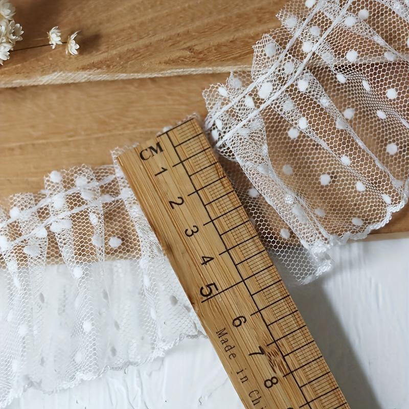 1 Yard Elegant White Polka Dot Mesh Lace Ribbon, 6cm Wide - Ideal for DIY Dresses, Skirts, Curtains & Crafts DIY Clothing Accessorie