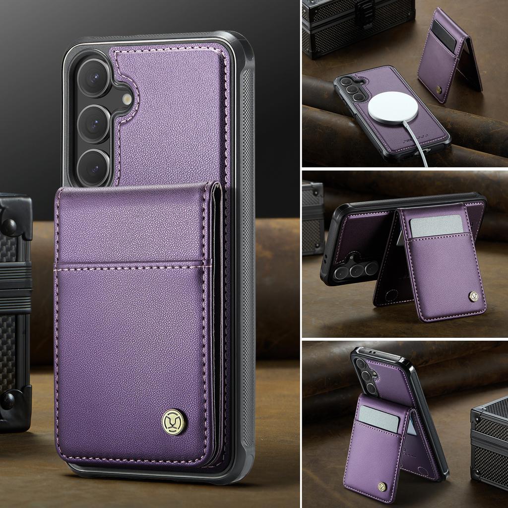 For Samsung Galaxy S24 FE Leather Back Cover Magnetic Case JEEHOOD J06 Phone Case with Card Bag RFID Blocking