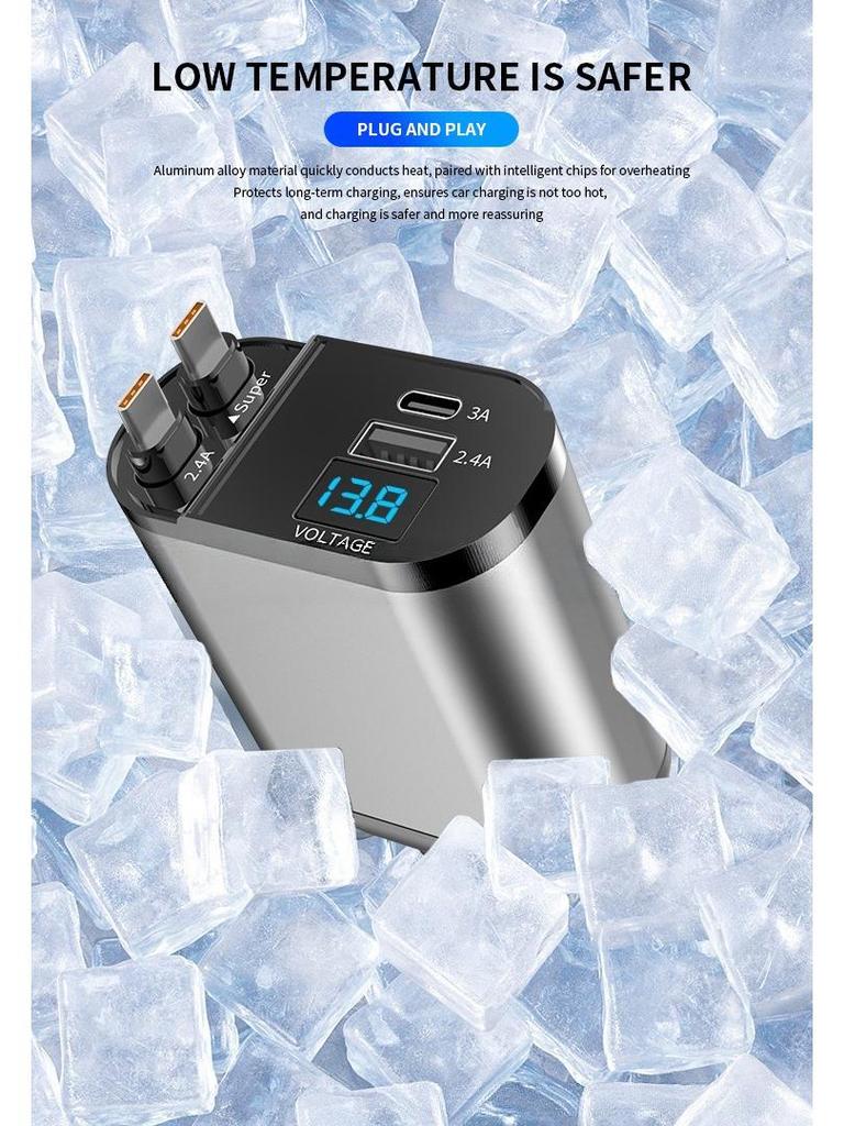 100W Digital Display Fast Charging USB Car Cigarette Lighter Splitter with Four Ports