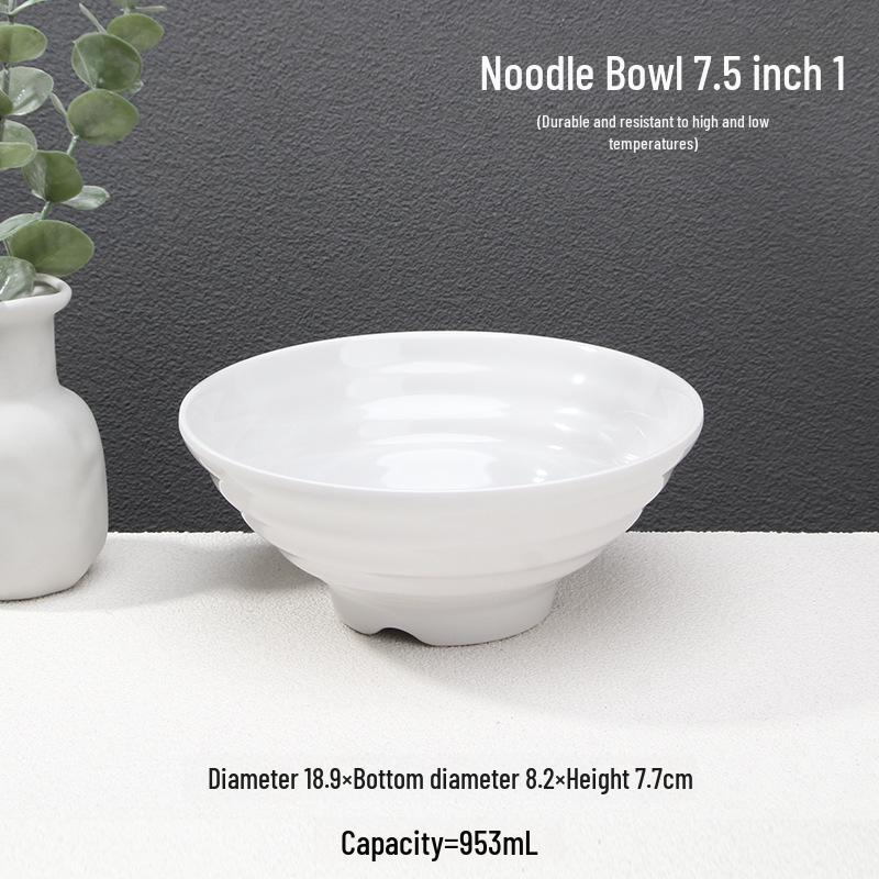 

Миска для лапши и супа A5 из белого меламина, устойчивая к высоким температурам, миска для рамена, тарелка для рисовых блинчиков, тарелка для овощей.