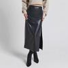 PU Leather High Waisted Zipper Midi Skirt: Autumn/Winter Bodycon Slit Skirt for Women
