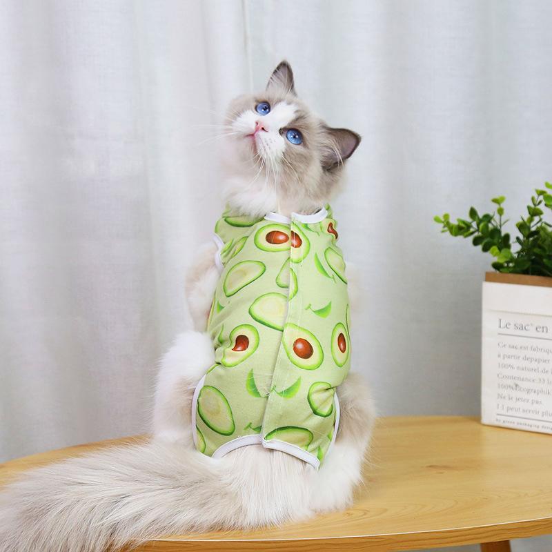 

1Pcs Breathable Dog Cats Jumpsuit Pet Supplies New Cartoon Cat Sterilisation Clothes Print Anti-Scratch Pet Surgery Suit avocado M 25cm