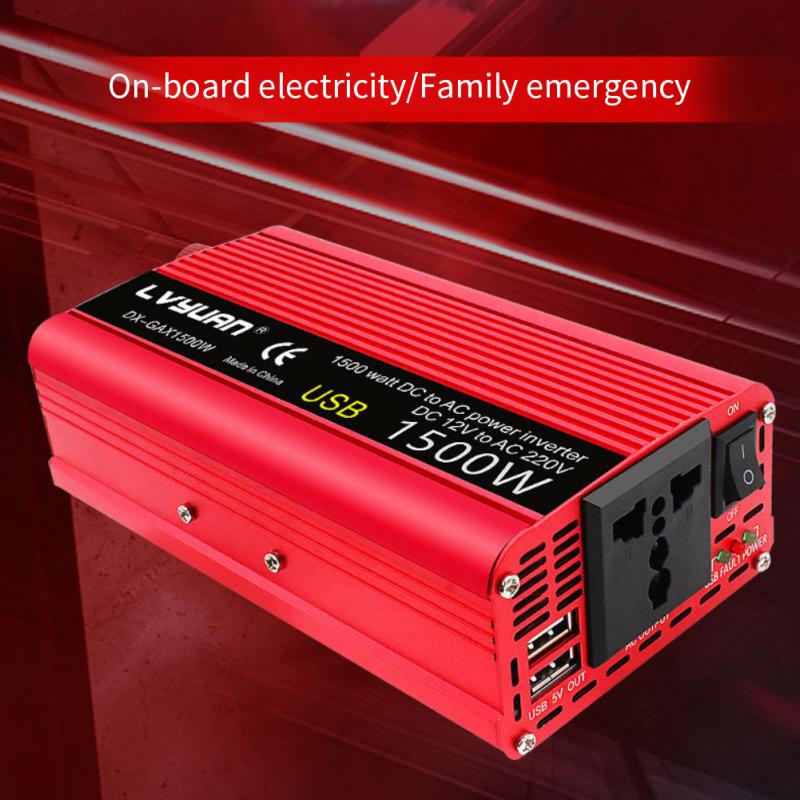 Car Inverter 1500W Power DC 12V To 110V/220V 230V Dual USB Charging Adapter Converter Solar Omvormer 12 Naar 220 Volt Europa