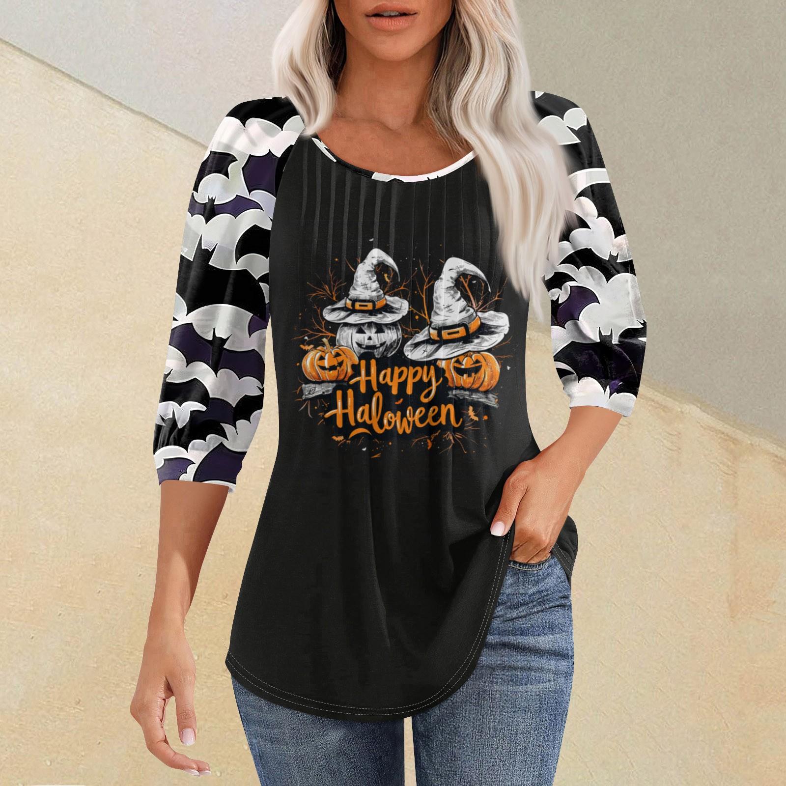 

Women s Casual Fashion 3/4 Sleeve Print Pleated Round Neck Shirt Casual Tops XXL білий