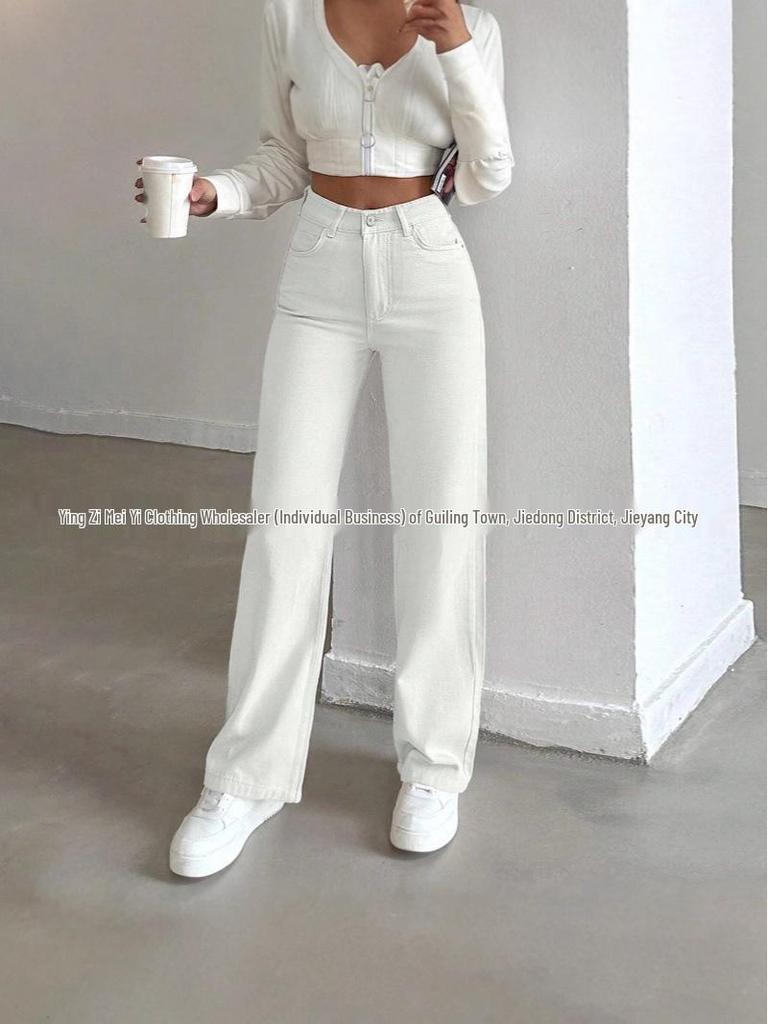 Extra lange europäische Wide-Leg Jeans für Damen - Elastisch, Schlankmachender Schnitt, Toller Fall, Weiß, Ideal für große Frauen, Neu für Frühling & Herbst.