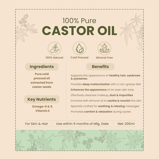 Nat Habit Everyday Cold Pressed 100% Pure Castor (Arandi) Oil for Skin & Hair With Vitamin E, Omega-6 & 9, Mineral Free - (200 Ml)
