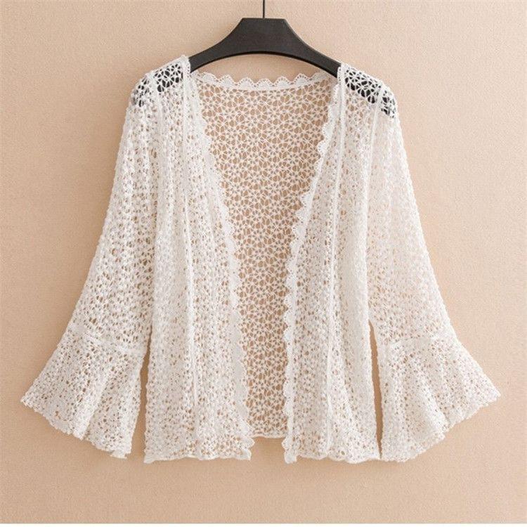 Boho Women s Hollow-out Cardigan Long-sleeve Crochet Cardigan Jacket Summer Lace Hollow Out Cardigan one size