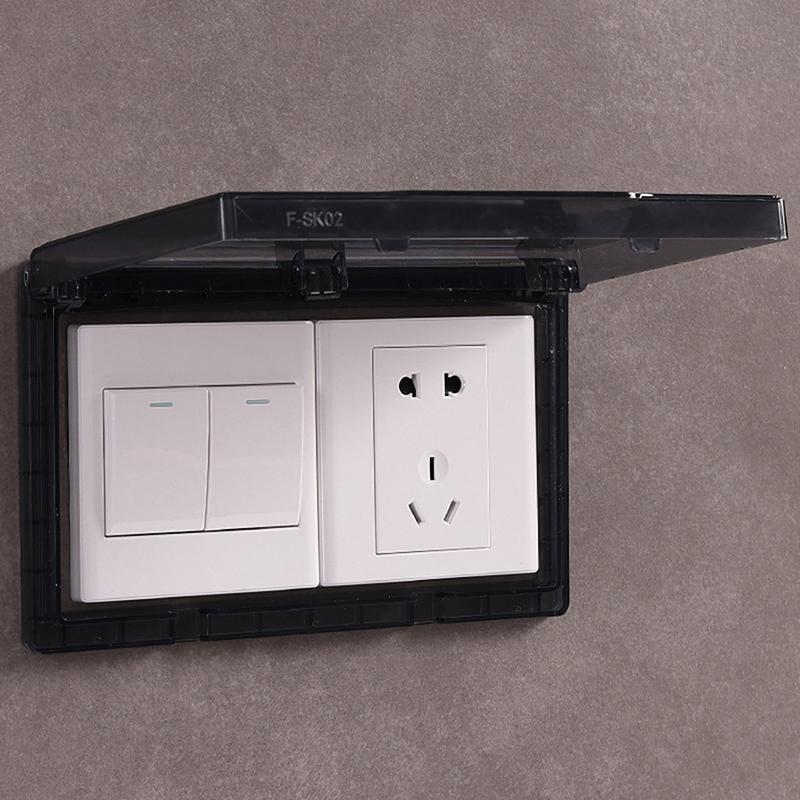 Tampa de Tomada Externa à Prova de Tempo Tipo 86 com 2 Módulos, Protetor de Tomada Elétrica Ultrafino de 26 mm, Preto, Branco, Transparente