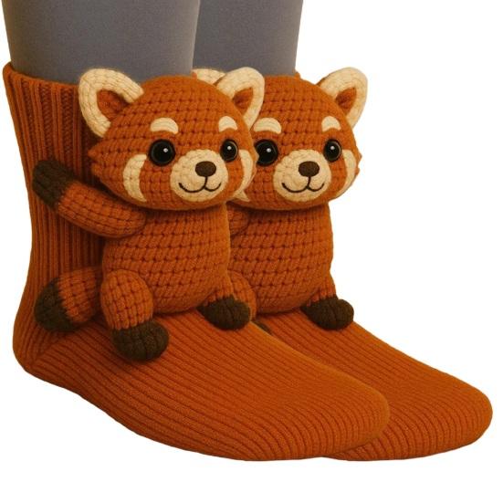 3D Animal Knitted Socks Warm Cute Crew Socks Hand Crocheted Animal Doll Floor Socks Holiday Birthday Gift for Women Girls