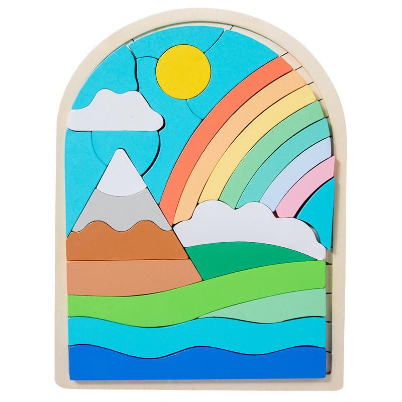 

Wooden 3d Puzzle For Kids Rainbow Matching Educational Toy For Concentration Development Sun
