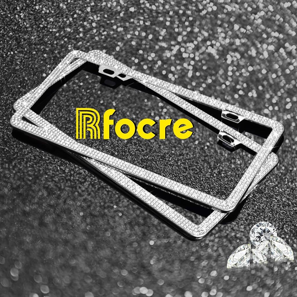 Bling License Plate Frames For Women Sparkly Rhinestone License Plate Frame Diamond Car License Plate Cover Glitter Bedazzled License Plate Holder 2