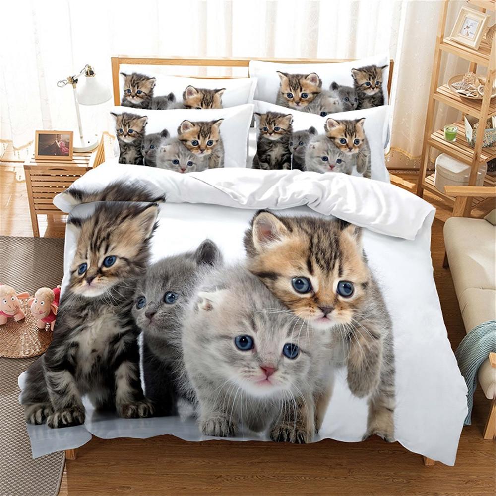 Sött Katt Färgglad Fjärilsdekor Påslakan för Barn Tonåringar Pojkar Flickor Djur Husdjur Tema Täckeöverdrag Mode Sovrumsdekorationer