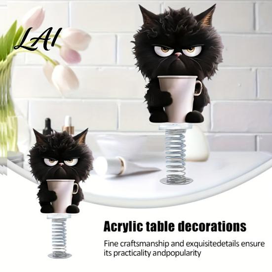 Miniature Cat Dashboard Ornaments Cute Car Decorations with Spring Swing Design 2D Flat Acrylic Kitten Gift for Lovers Ornaments Stable Self