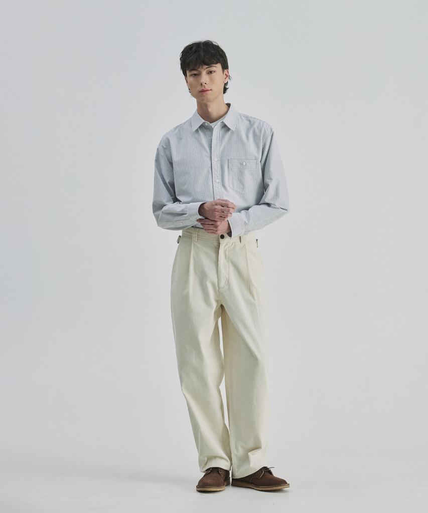 Guernsey Woollens Corduroy Single-Pleat Wide Pants - Ecru