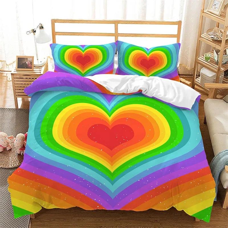Rainbow Pride Bedding Set Rainbow Flags Duvet Cover Set Rainbow Stripe Design 3 Pieces Soft Microfiber Bedding Queen/King Size
