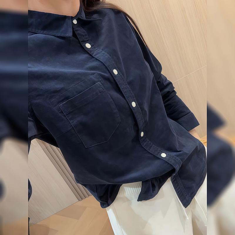 

Women s High-End Winter Solid Lapel Shirt: Warm, Versatile, Stylish Medium темно-синий