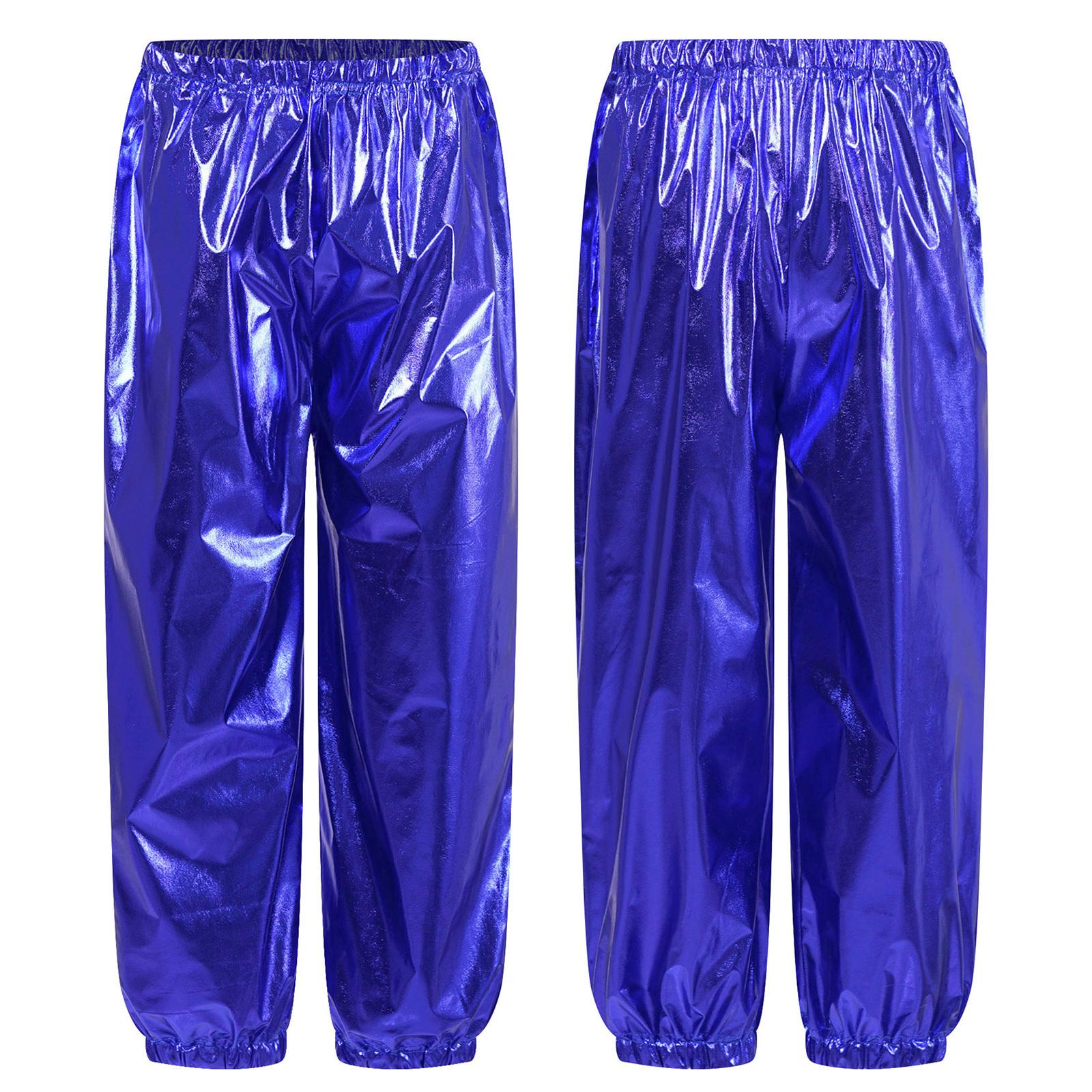 

Kids Boys Girls Metallic Harem Pants Elastic Waistband Shiny Trousers for Modern Hip Hop Street Dancewear Jazz Dance Costumes 15-16 Years синій