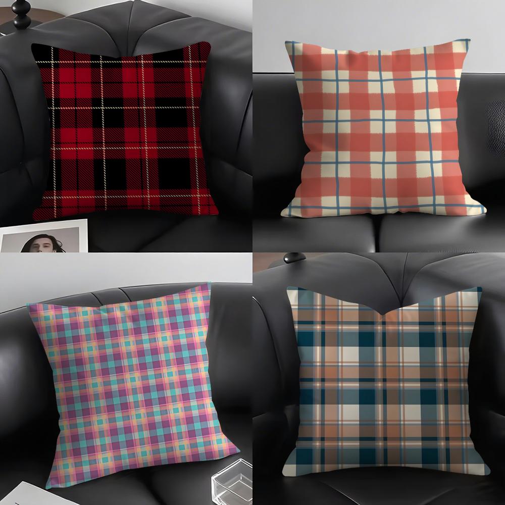 Plaid Luxury Cushion Cover Pillowcase Ultra Soft Skin Friendly Fabric Cloud Like Comfort  Concealed Zipper