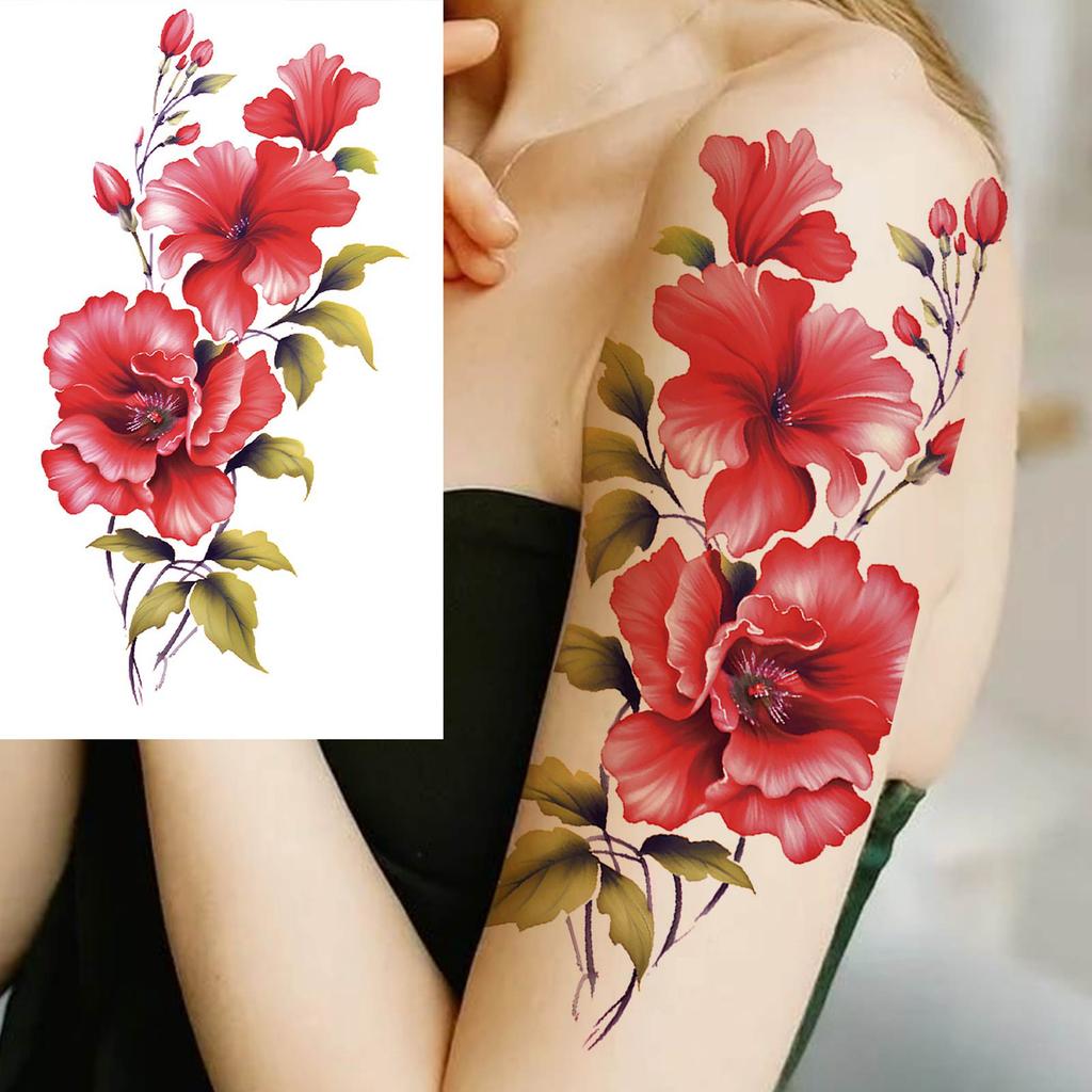 1 Sheet 3D Flower Temporary Tattoos Sleeve For Women Girls Watercolor Peony Rose Sexy Tattoo Sticker Water Transfer Transferable