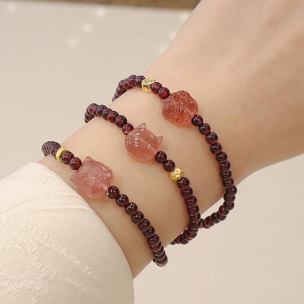 Natural Garnet Bracelet Strawberry Crystal Bangles Women Fashion Jewelry Accessories Gift