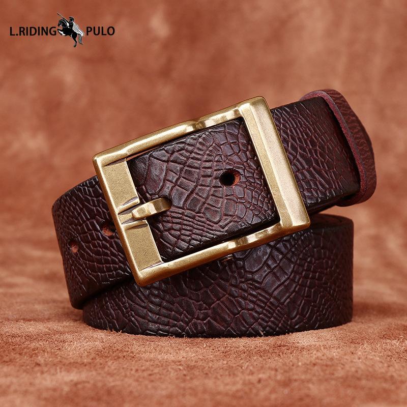 Retro Thick Embossed Genuine Leather Belt Trendy All-match Casual Denim Belt