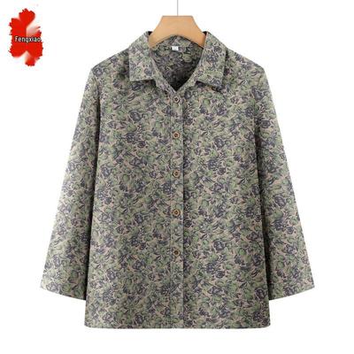 Middle-Aged Women's Loose Floral Cardigan Shirt